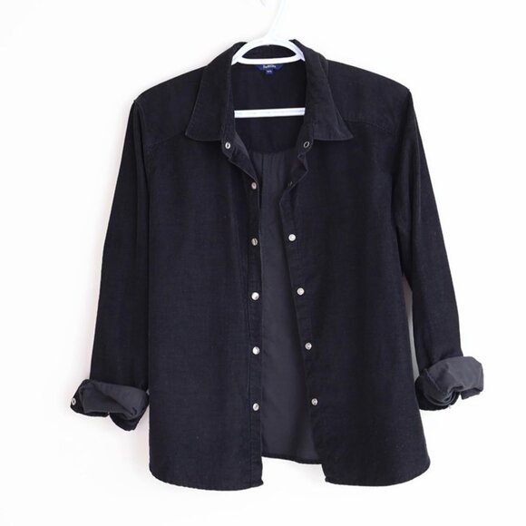 Black Corduroy Ladies Shirt - Size L - Snaps - Picture 2 of 12